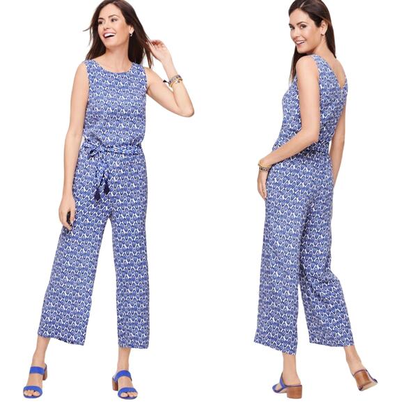NWOT TALBOTS Jumpsuit 18 Wide Leg Tassels Bow Belt Sleeveless Ikat - Picture 1 of 7